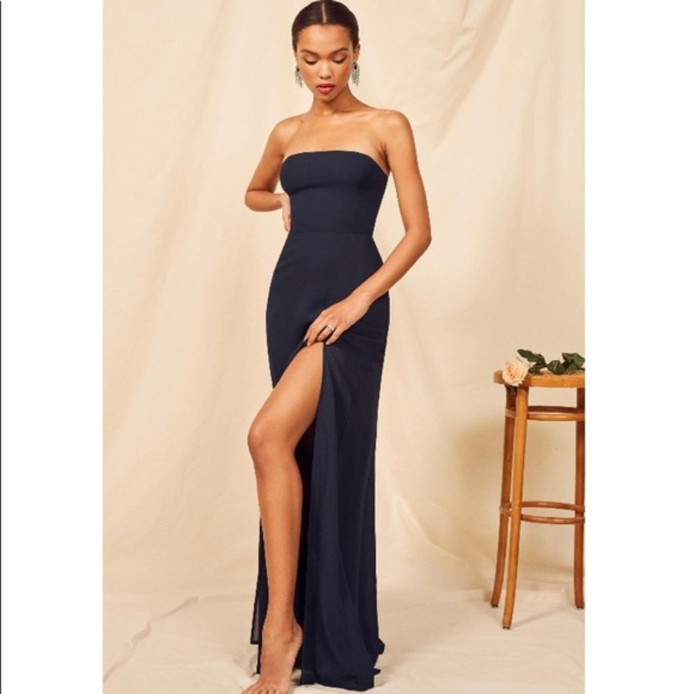 Reformation Ingrid Navy Blue Dress Gown 4